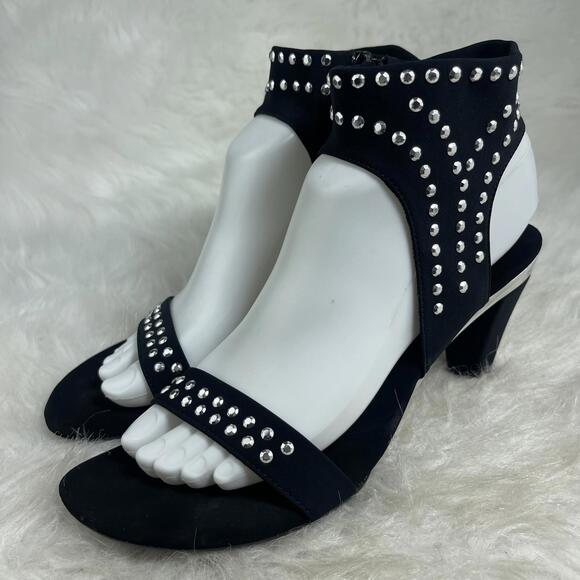 ONEX SHOWGIRL black W/STUDS ELASTIC HEELED SANDAL WOMEN'S SIZE US 8, EU 39 - Picture 1 of 9
